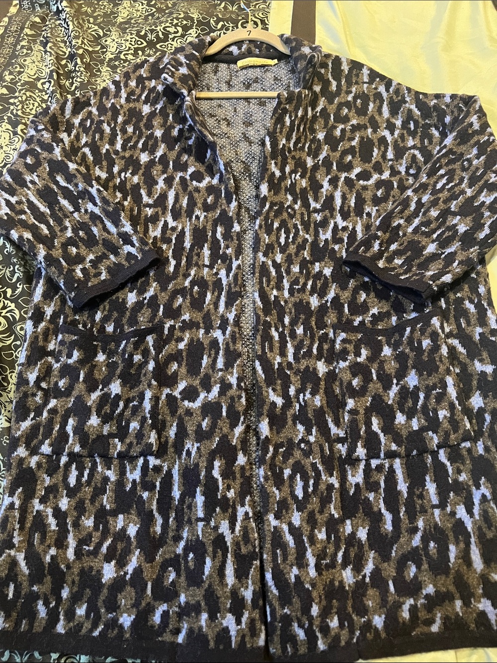 CHIARAMENTE Leopard Print Open-Front Cardigan Sweater - Brown/Black
